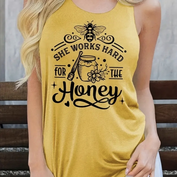 She works hard for the honey tank top - Picture 3 of 4